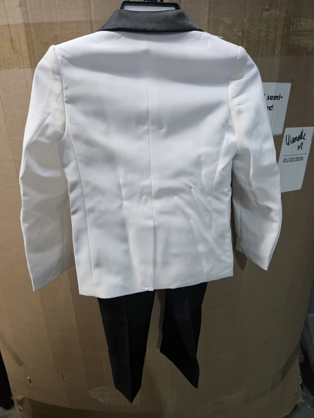 Kid's OppoSuit White Jacket & Pants with Black Satin Shawl Lapel